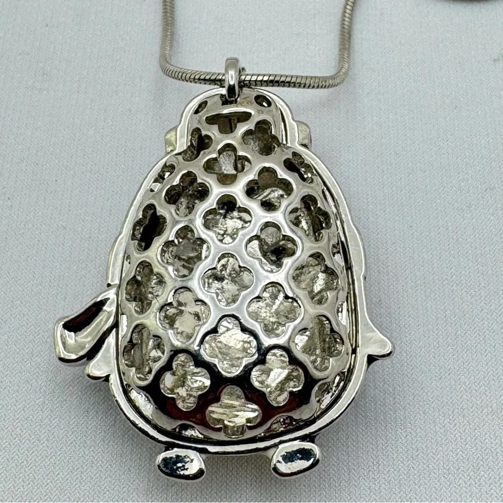Silver Tone Enamel Penguin Necklace Winter Holiday Cute Boho Long Snake Chain
